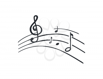 Music notes and melody tablature, sounds signs monochrome sketch outline vector line art. Song symbols on sheet, concert accords and tunes tone, rhythms key
