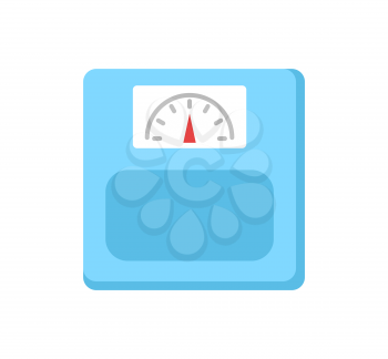 Weight device with red pointer showing kilos or pounds. Measurements of human body, weight loss of overweight people, isolated icon with scale vector