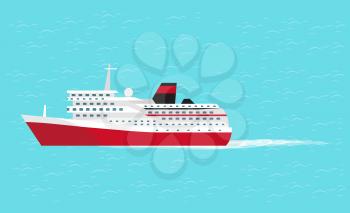 Water transport big comfortable cruise liner vector. Construction for people transportation from place to place by sea or ocean. Voyages on ships