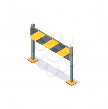 Board with stripes, traffic road sign, stop isolated icon vector. Signpost blocking way, reconstruction symbol, signal of development and optimization