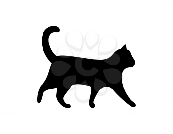 Black cat silhouette vector feline animal icon isolated on white. Monochrome grown up kitten, label for veterinary clinic vector illustration sign