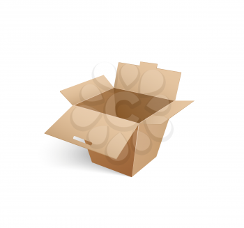 Cardboard icon mockup of carton box for transportation fragile products. Packing for logistic, distribution of goods vector isolated sign of storage container