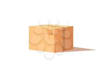 Square container made of cardboard for product and items transportation and safe storage. Carton package box with adhesive tape isolated icon vector.