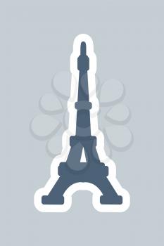 Silhouette of Eiffel Tower vector illustration of pretty sketch of famous in all world cultural attraction, white outline isolated on grey background