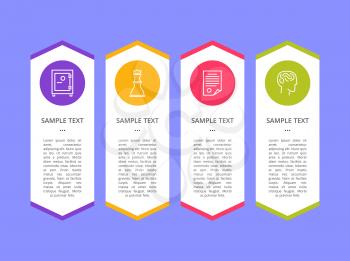 Infographic elements with frames, with pointed ends, icons and text sample, easy to edit, human and chess figure, isolated on vector illustration