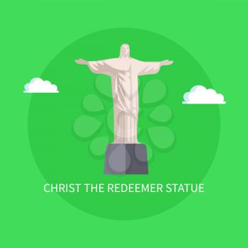 Huge Christ Redeemer Statue from Rio de Janeiro. Brazil famous attraction in form of religious monument. Popular sight isolated flat vector in circle