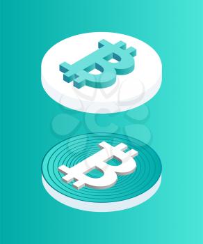 Blockchain set of coins isometric 3d icons. Digital money, cryptocurrency encrypted financial assets. Wealthy items of investors in currency vector