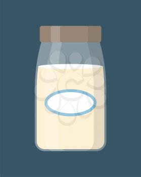 Milk poured in glass bottle isolated icon vector. Tasty beverage organic drink made in farm bottled in container. Liquid with vitamins and nutrients
