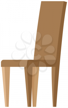 Wooden chair with long legs with hard back. Comfortable element of house interior. Furniture for seating made of light wood. Classic chair, home wooden furniture isolated on white background