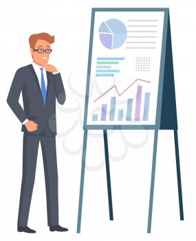 Worker business researching of diagram report and growth graph. Discussion and brainstorming, manager professional knowledge, finance investment vector