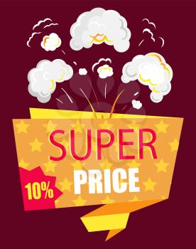 Hot price, reduction of cost promotional banner with explosion. Discount with star symbolizing rate. Discount in store on black friday. Sale proposal from shops and stores for shoppers, vector in flat