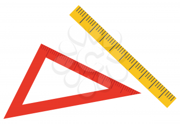 Ruler isolated icon of device for measuring object for precision. Triangular ruler. Item decorated with dots, made of plastic material school supply. Back to school concept. Flat cartoon