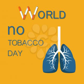 World no tobacco day stop smoking cigarettes vector human body with lungs. Poster with prevention cigars addiction symbols, cancer of human organ