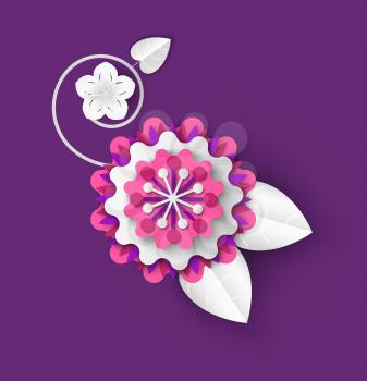 Tender flower vector, origami decoration, plant made of paper, springtime and summer decoration, blooming flora artwork, isolated Chinese Asian style
