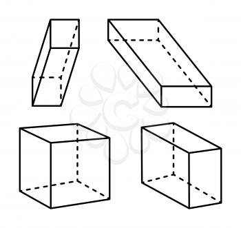Cubes and cuboid collection forms, colorless poster and geometric 3D shapes, cube and cuboid set, vector illustration isolated on white background