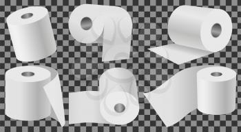 Toilet paper set flat vector illustration. Special paper for wiping. Paper product is used for sanitary and hygienic purposes. Roll of white coiled paper. Bumf isolated on transparent background