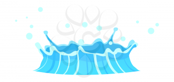 Blue geyser flow of water from under earth hand drawing on white background. Aqueous stream with splashes of fresh organic water. Vector illustration of hot spring in flat design cartoon style