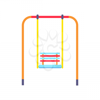 Nice colorful vector illustration depicting bright swing for children on playground isolated on clean white background in flat design