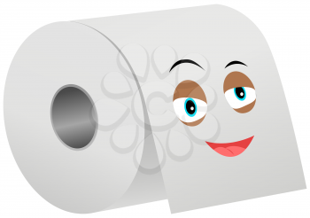 Cartoon smiling funny toilet paper flat vector. Special paper for wiping. Paper product is used for sanitary and hygienic purposes. Roll of white coiled paper. Bumf isolated on white background
