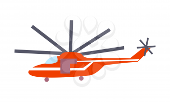 Closeup red helicopter isolated on white vector illustration in graphic design. Fast mean of transportation for travelling by air.