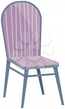Wooden chair with long legs with purple back. Comfortable element of house interior. Furniture for seating made of wood. Classic detailed chair, home wooden furniture isolated on white background