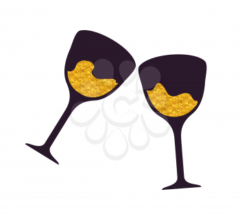 Two glasses with beverages icon isolated on white background. Vector illustration with couple of black beautiful wineglasses with alcoholic drinks