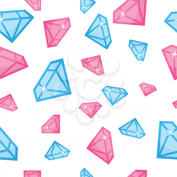 Diamonds of different size seamless pattern. Luxury jewelry concept. Precious stones on white background. Endless texture for your design, romantic greeting cards, announcements, fabrics. Vector