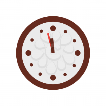 Christmas clock showing few minutes to twelve vector illustration of hanging wall clocks isolated on white background. Watch with arrows, start of Xmas eve