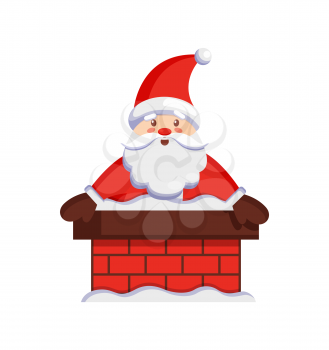 Santa Claus in chimney icon isolated on white background. Vector illustration with smiling Christmas symbol ready to give a present in traditional way