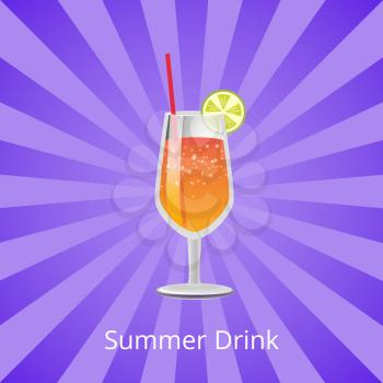 Summer drink with orange or grapefruit juice and vodka, decorated by slice of lemon, summer refreshing cocktail vector illustration alcohol beverage