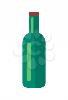 Dark green blue glass bottle of beer with long neck and purple lid on top isolated vector illustration on white background. Alcoholic beverage