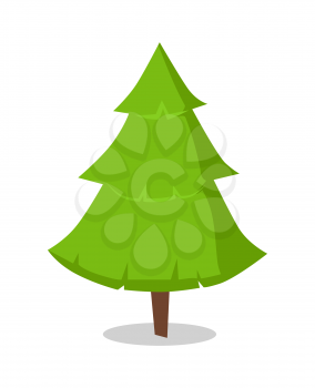 Green bushy Christmas tree icon isolated on white background. Symbol of Xmas and New Year, spruce plant, evergreen pine vector illustration