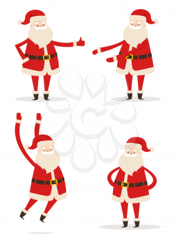 Happy smiling Santa Claus icon isolated on white background. Vector illustration with funny wintertime character in red costume with white fluffy beard