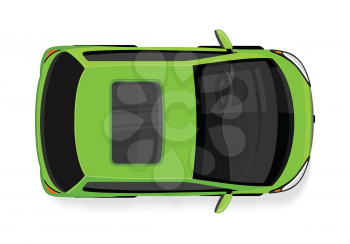 Passenger car top view icon. Green mini car flat style vector illustration isolated on white background. Personal automobile. For city transport concepts, car shop, auto salon logo, app design