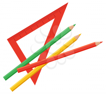 Triangle ruler for measurement length of figures and elements. Also straightedge for drawing straight lines using pencils beside. People use it all in architecting and geometry