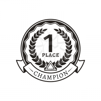 1st Place medal for champion monochrome logotype. Award or reward that given in sport championship emblem isolated cartoon flat vector illustration.