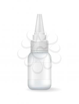 Empty container with dispenser for medical eye drops. Sterile transparent bottle to keep liquid medications isolated realistic vector illustration.