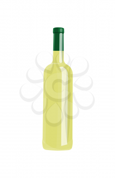 Bottle of white wine isolated on blank background. Elite classic alcoholic drink in modern glassware without label, template of vino or liquor bottle
