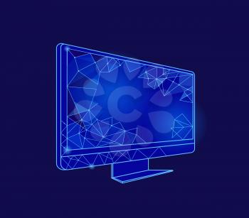Computer screen with geometric signs shapes isolated icon vector. Innovative technology of internet online financing. Cryptocurrency and web digital