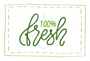 Ecological food vector, fresh ingredients 100 percent organic fresh bio elements emblems with foliage and green floral decor. Logotypes vegetal menu logo flat style
