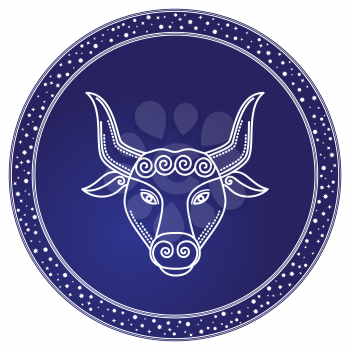 Taurus zodiac sign of bull with horns. Horoscope and astrology symbol of people born in april and may. taurens sign in circle, isolated icon in flat. Astrological element in circular shape vector