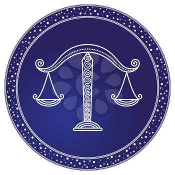 Libra zodiac sign of horoscope. Balance scales symbol of astrological element for people born in september and october. Astrology science, decorative design with circle and lines. Vector in flat