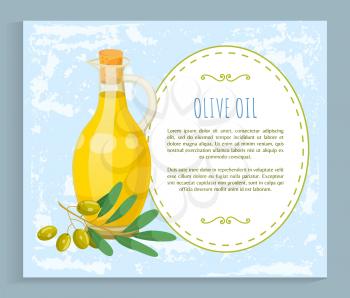 Olive oil, hair natural cosmetics, bottle and branch plant essence, vector banner. Organic skincare product, shampoo or hair mask ingredient. Oily substance for strong and silky hairs illustration