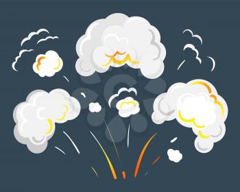 Smog or clouds of smoke icon. Splashes of explosion, isolated fume with sparkles of flame. Dust or powder caused by eruption. Abstract form of ash, volcanic vapour, vector in flat style illustration
