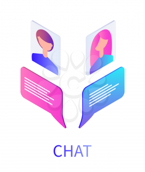 Chat boxes and people avatars of teenagers vector. Teenagers profiles, girl and boy youth, communication by using modern digital methods and devices
