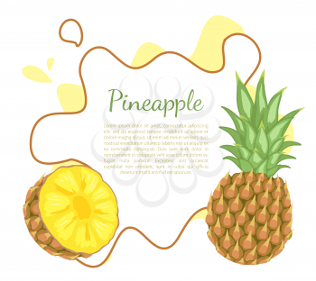 Pineapple tropical plant with edible multiple fruit vector poster frame and place for text. Tropical food, dieting vegetarian exotic item with vitamins