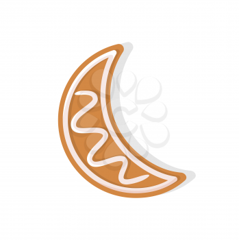 Moon crescent shaped cookie made of gingerbread vector. Isolated icon of food snack prepared for Christmas celebration winter holiday meal pastry