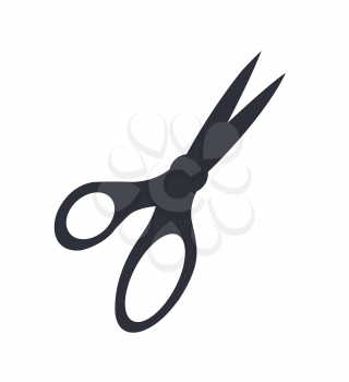 Silhouette of art scissors vector illustration isolated on white background. Dark icon, object for cutting thing, tailor utensil