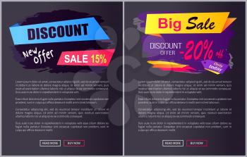 Discount new offer only today 15 - 20 off Black Friday ad labels on brush strokes, business promotional web posters of night sale event vector