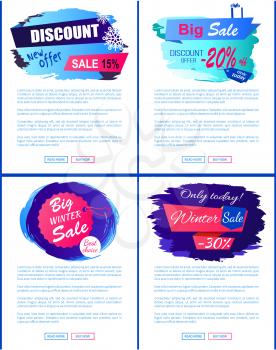 Discount new super big sale winter new offer hanging tag set of web posters with place for text vector illustration promotional banners collection